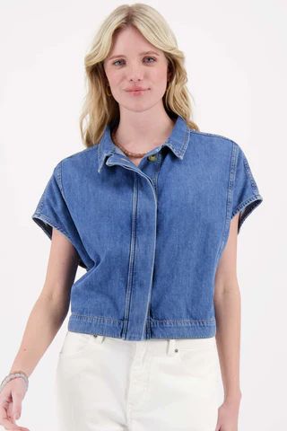 Zusss denim mouwloos mid blue denim