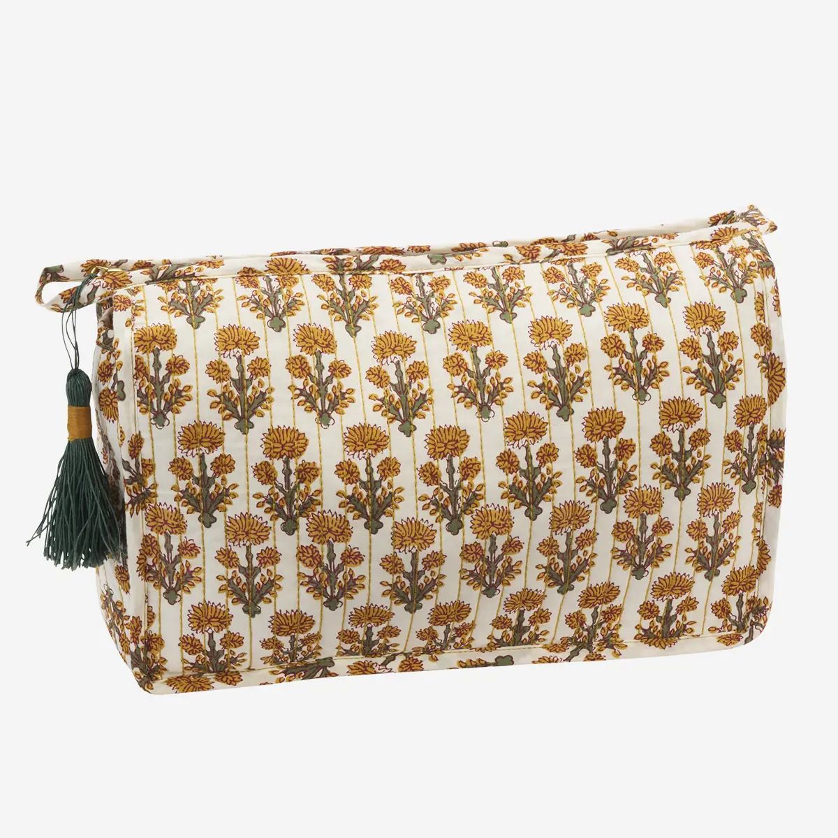 Madam stoltz quilted cotton washbag white flower