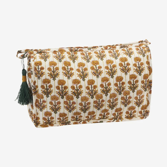 Madam stoltz quilted cotton washbag white flower