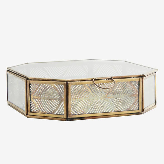 Madam Stoltz glass box w/ carved iron