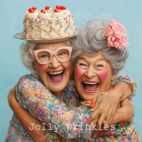 Jolly wrinkles wenskaart vriendinnen hug
