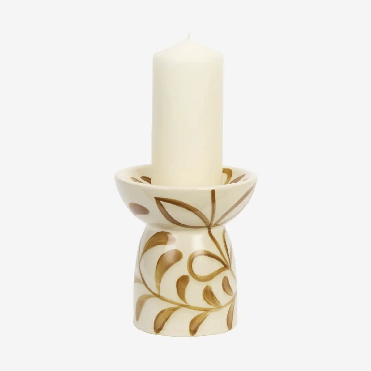 Madam stoltz hand painted candle holder stoneware caramel