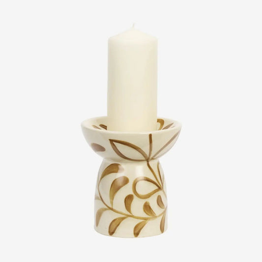 Madam stoltz hand painted candle holder stoneware caramel