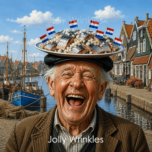 Jolly wrinkles wenskaart man met haring