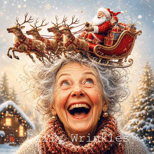 Jolly wrinkles wenskaart kerstslee op je hoofd