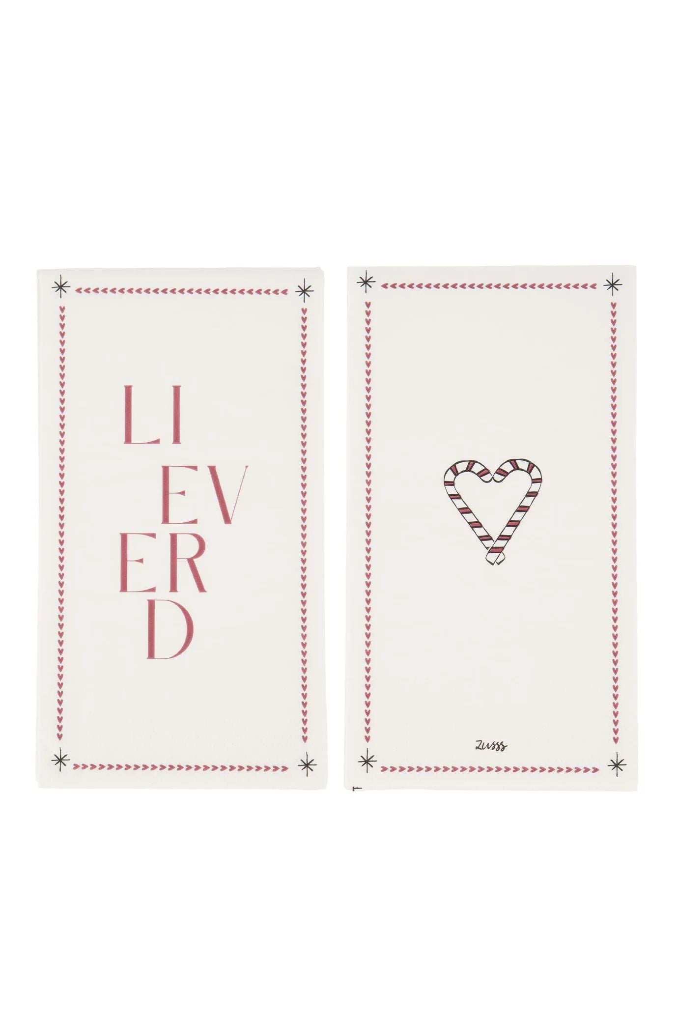 Zusss servetten rechthoek lieverd wit/donkerrood