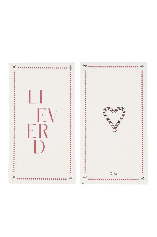Zusss servetten rechthoek lieverd wit/donkerrood