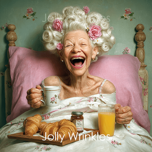 Jolly wrinkles wenskaart ontbijt op bed