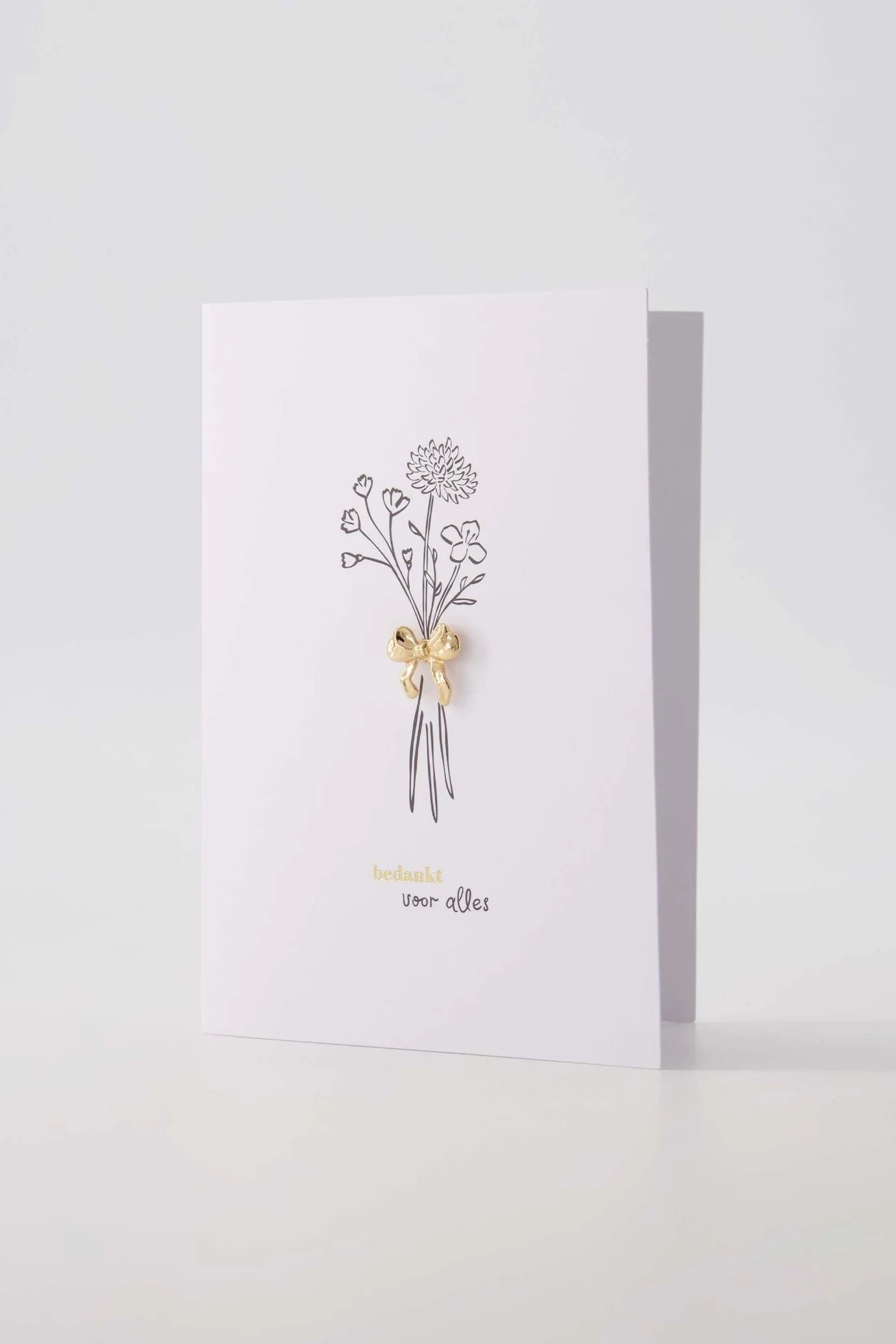 Wenskaart Broche Strikje Bedankt Wit/Zwart/Goud