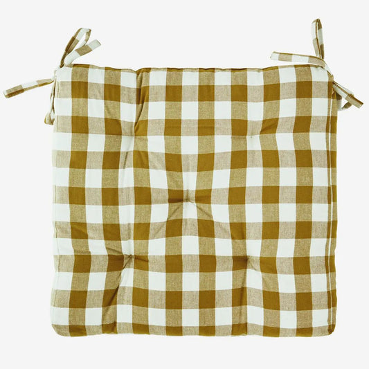 Madam stoltz checked cotton chair pad yellow