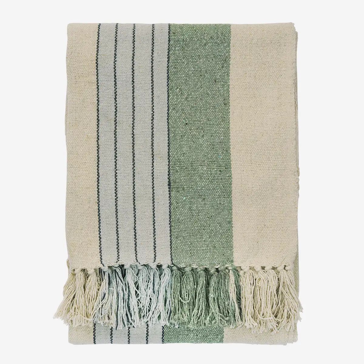 Madam stoltz recycled cotton throw thick stripe green