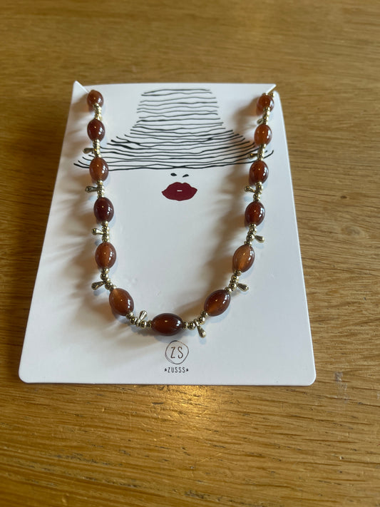 Zusss ketting met gekleurde kralen classy red / gold