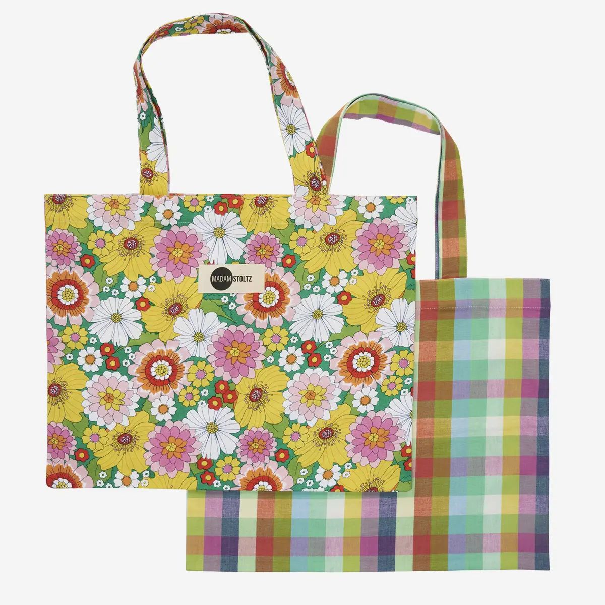 Madam stoltz printed cotton tote bag checked
