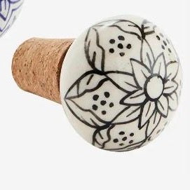 Madam stoltz hand painted stoneware bottle stopper black