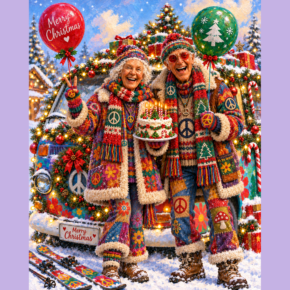 Jolly wrinkles ansichtkaart hippiestel viert kerst