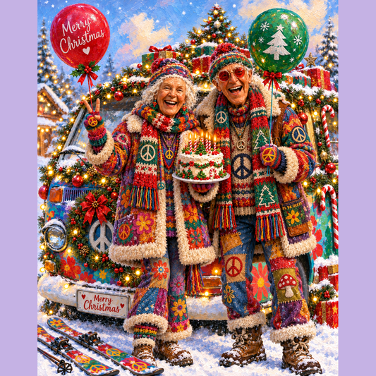 Jolly wrinkles ansichtkaart hippiestel viert kerst