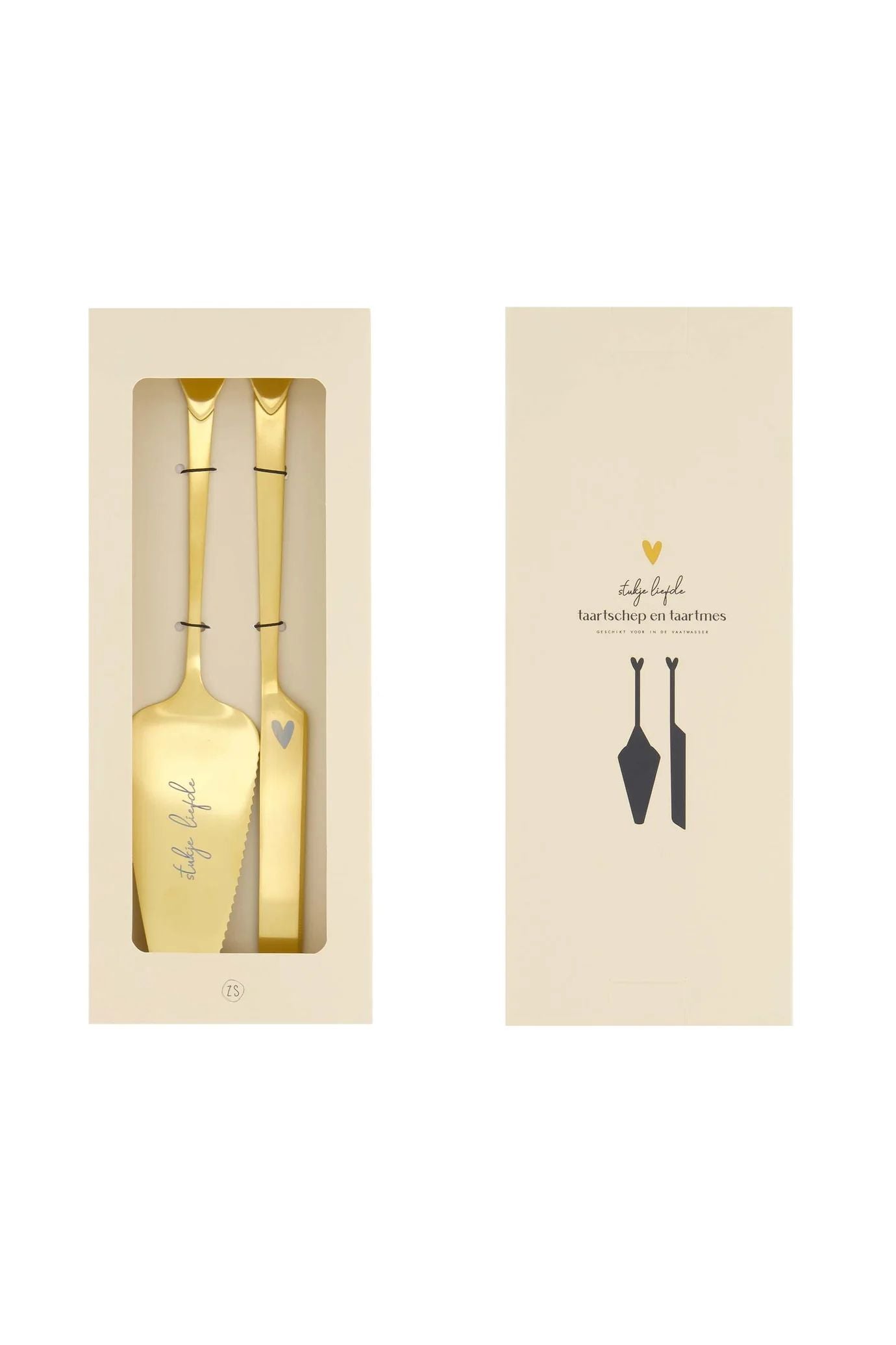 Zusss taartschep en taartmes hartje goud