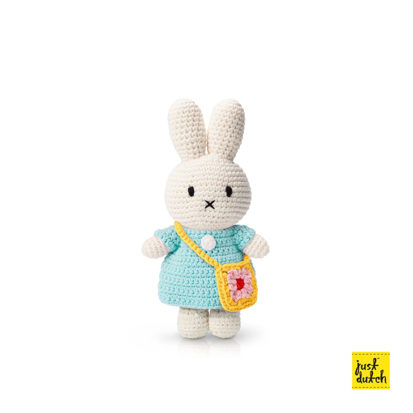 Miffy / Nijntje handmade and her pastel aqua dress + flowerbag