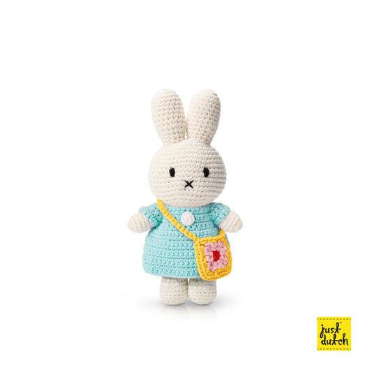Miffy / Nijntje handmade and her pastel aqua dress + flowerbag