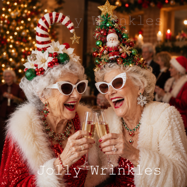 Jolly wrinkles wenskaart kerstborrel vriendinnen