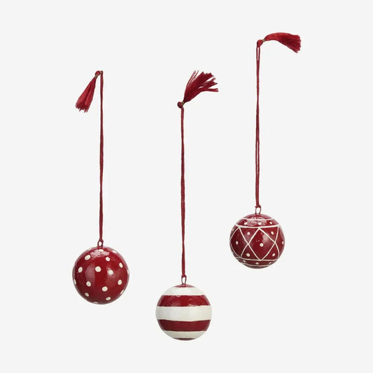 Madam stoltz hand made paper mache christmas balls set 3