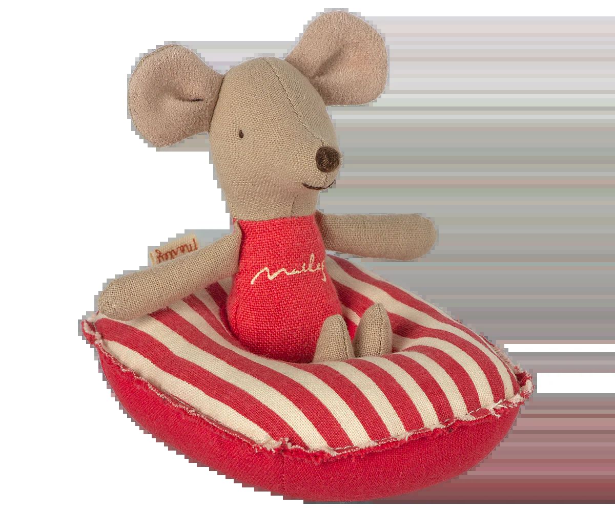 Maileg rubber boat small mouse red stripe
