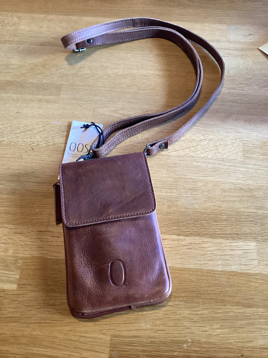 leren telefoonntasje bruin