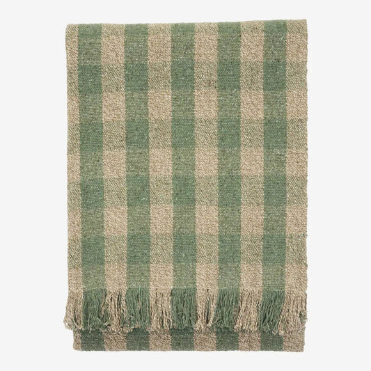 Madam stoltz recycled cotton throw green beige