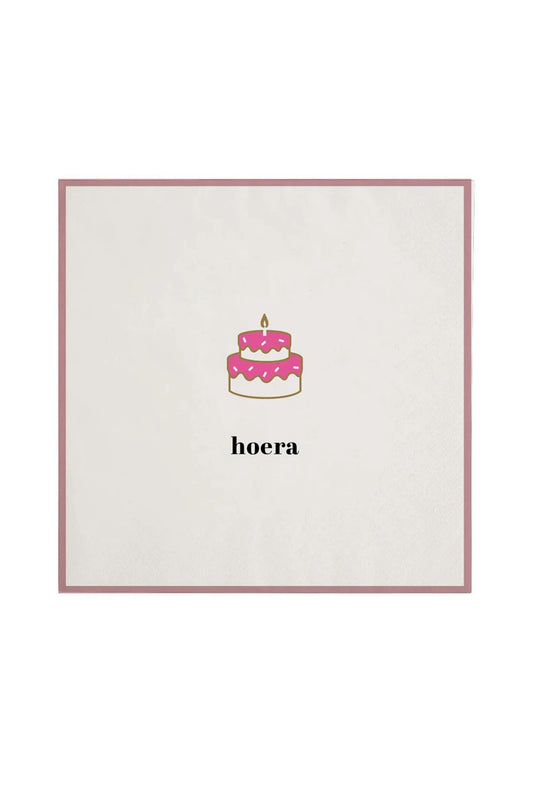 Zusss servetten vierkant hoera taart wit/roze