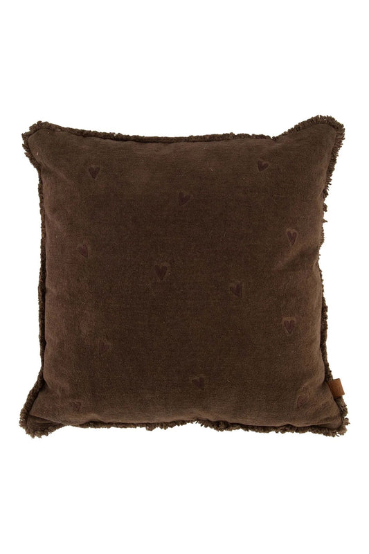 Zusss kussen velvet hartjes 45x45cm bruin