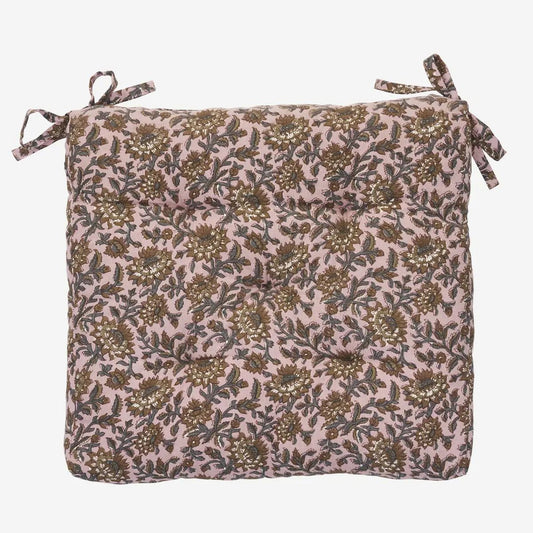 Madam Stoltz printed cotton chair pad pink