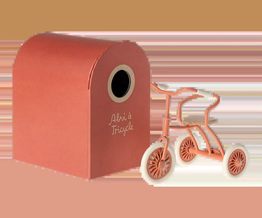 Maileg abri a tricycle mouse coral