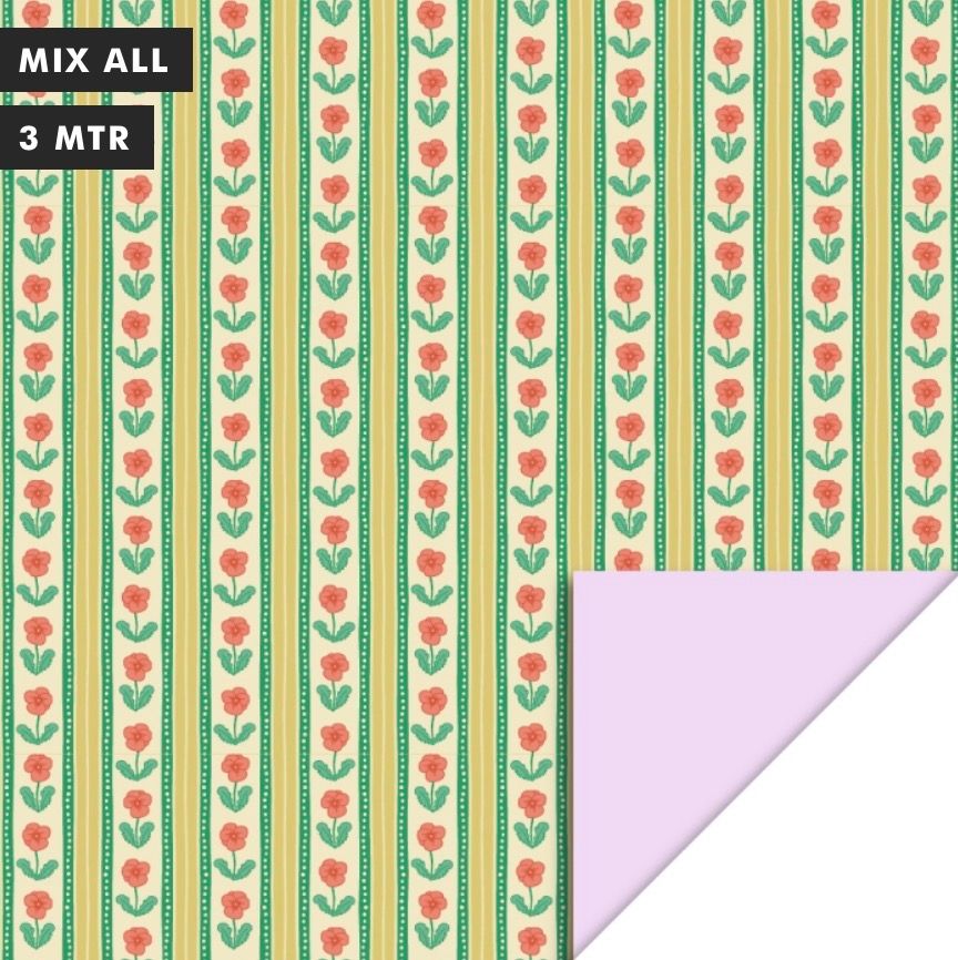 Inpakpapier floral stripe pastel - pink
