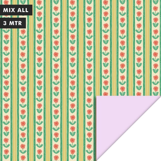 Inpakpapier floral stripe pastel - pink