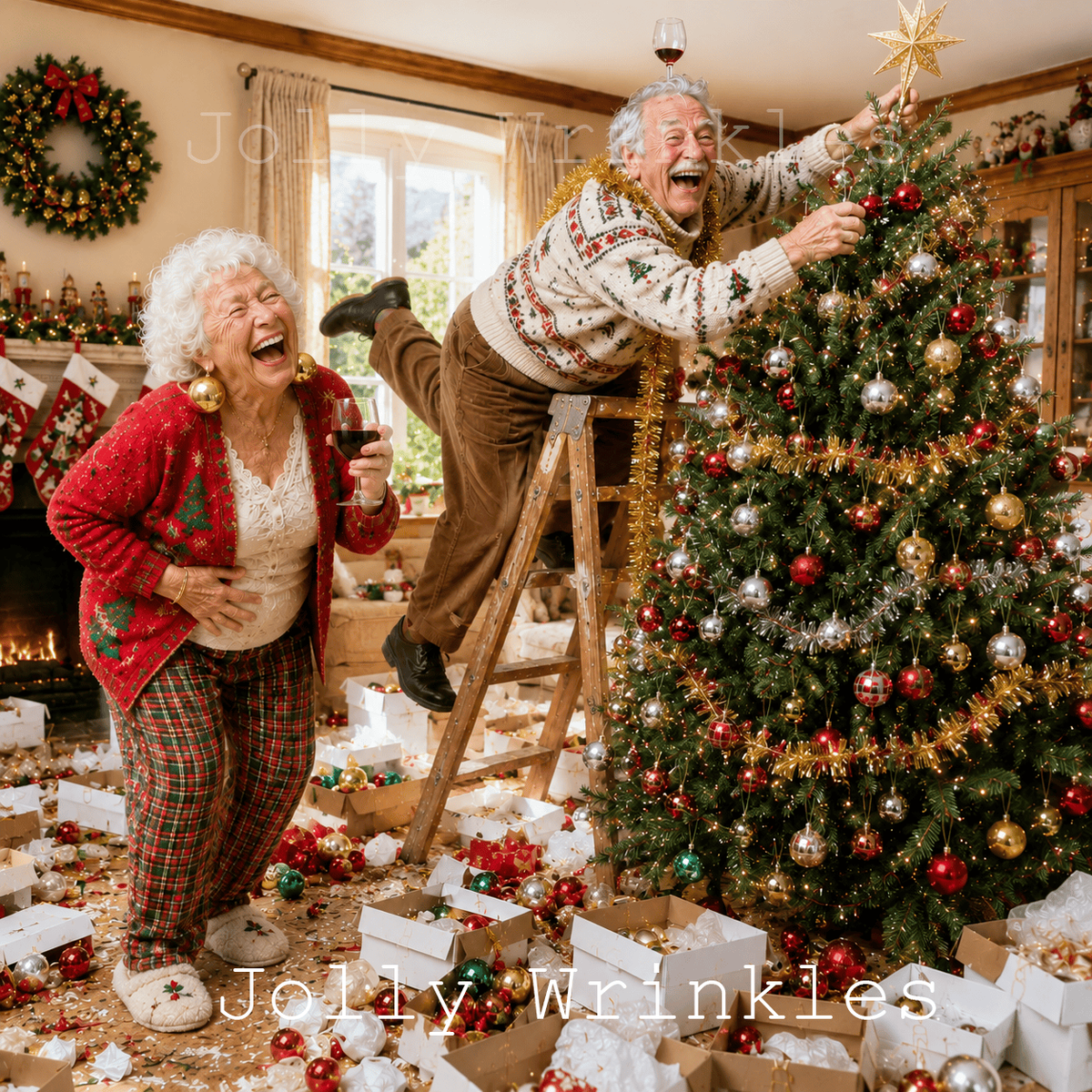Jolly wrinkles wenskaart piek in de boom