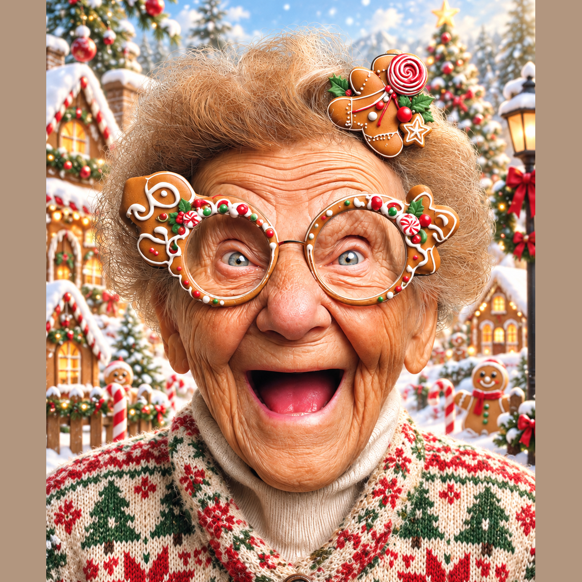 Jolly wrinkles ansichtkaart kerstbril van koek