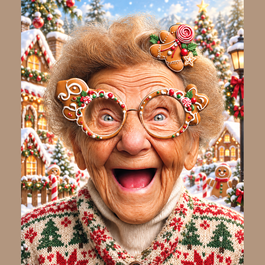 Jolly wrinkles ansichtkaart kerstbril van koek