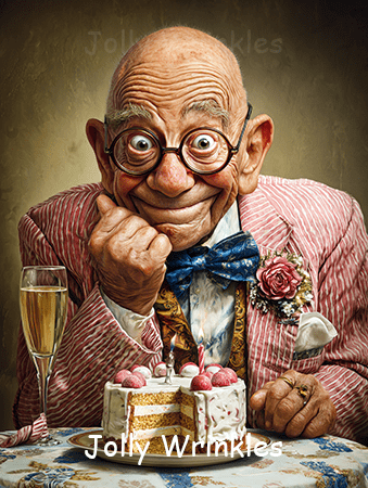 Jolly wrinkles ansichtkaart Jarige man met taart