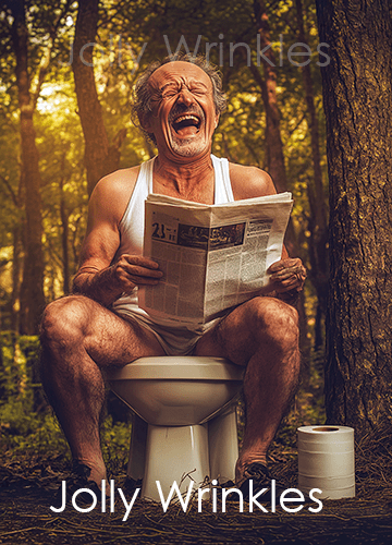 Jolly wrinkles ansichtkaart man op toilet in bos