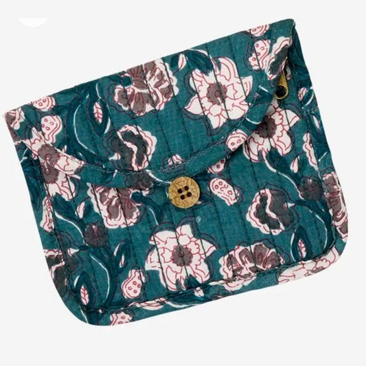 Madam stoltz quilted cotton purse 12x9cm Blue