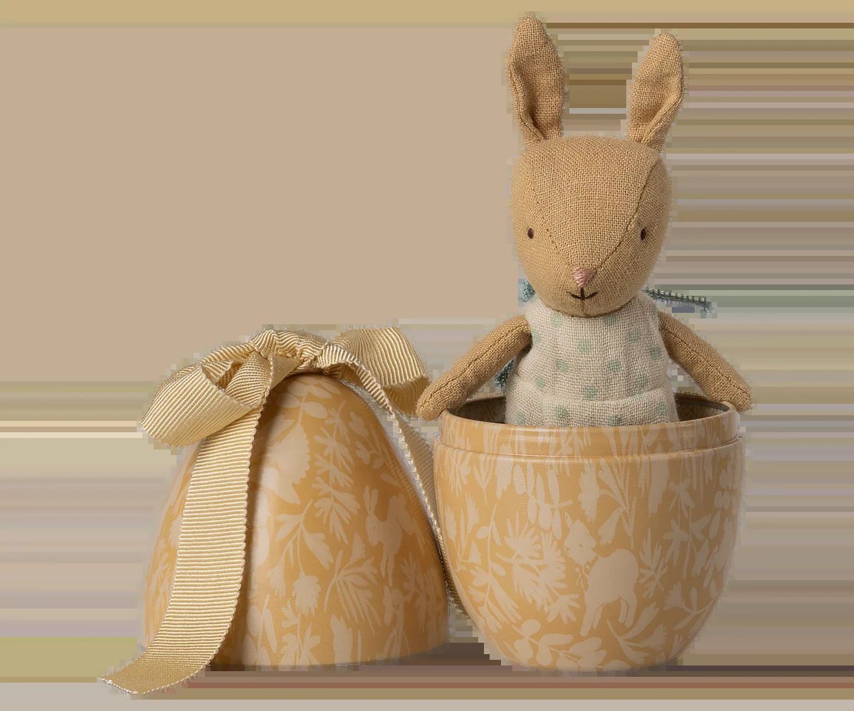 Maileg easter egg with micro rabbit small cream yellow