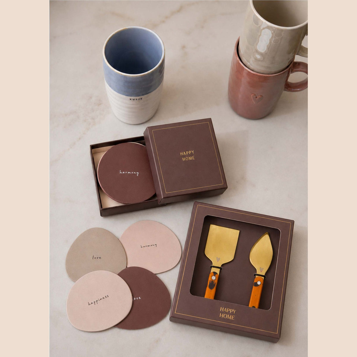 Zusss set van 6 onderzetters happy home