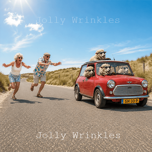 Jolly wrinkles wenskaart schaap in je auto