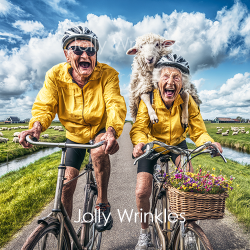 Jolly wrinkles wenskaart schaap op je fiets anwb