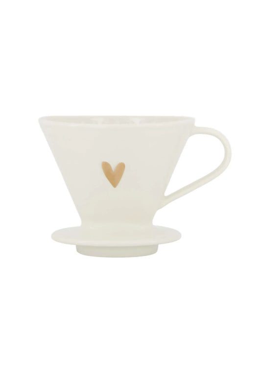 Zusss koffiefilterhouder keramiek hartje wit/goud