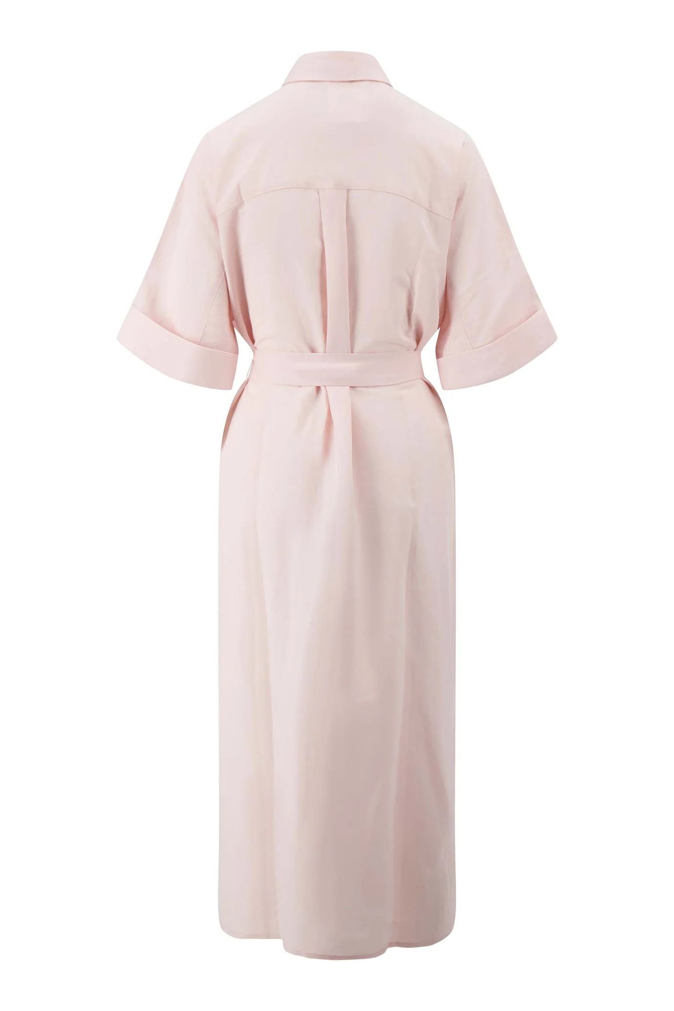 Linnen wijde doorknoopjurk met korte mouw soft pink