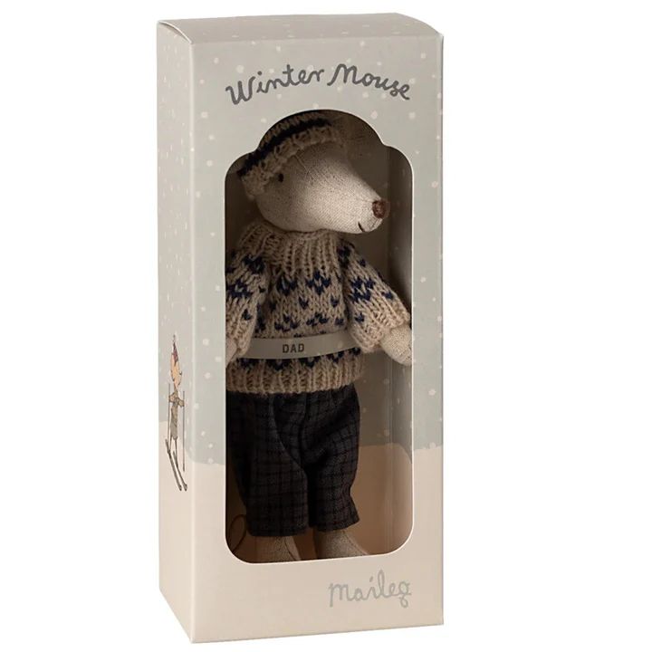 Maileg winter mouse with ski set dad blue