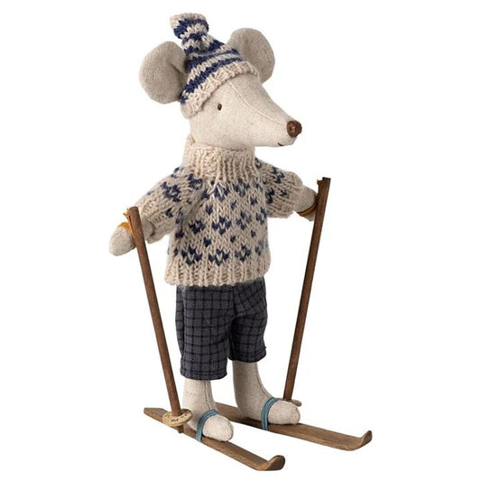 Maileg winter mouse with ski set dad blue