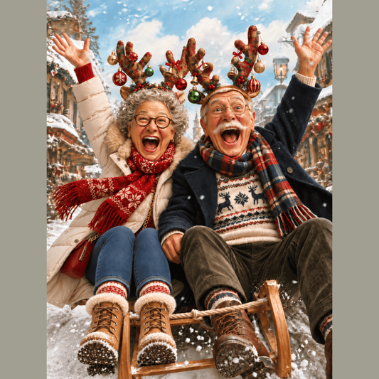 Jolly wrinkles ansichtkaart op de slee