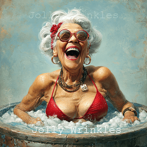 Jolly wrinkles wenskaart in de hottub